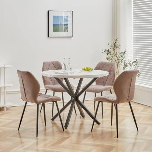 DEYARNA HOME Matsal set runt bord 100 cm och 4 stolar, bord och stolar för matsal, kök och vardagsrum (vit/svart/brun)