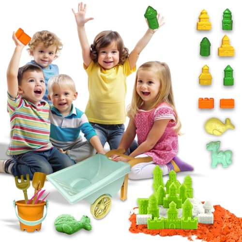 koolbitz 23 Pcs Beach Wheelbarrow Set for Kids Sand Tools & Colourful Sand Play Kit with Sandcastle Moulds, Bucket, Shovel Fun Sandbox & Beach Toy Set for Toddlers 3+ Outdoor & Indoor Creative Play