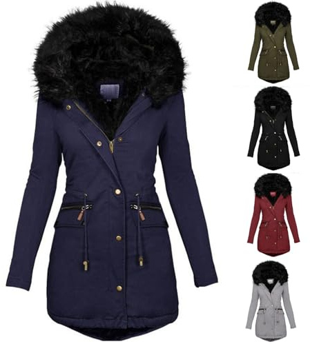 Générique Manteau Femme Hiver Veste Polaire Chaude éPaissir Parka en Peluche Blousons à Capuche avec Fermeture à Glissière Doudoune Col en Fourrure Amovible Blouson Veste Coupe Vent, S-5XL