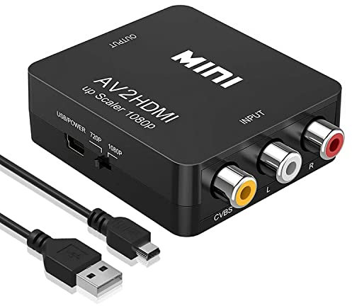 RCA auf HDMI Adapter AV auf HDMI Adapter,av to hdmi 1080P Mini RCA Composite CVBS Audio Video Konverter Unterstützt PAL/NTSC Kompatibel mit PC/Laptop/PS4/TV/STB/VHS/VCR/Blue-Ray