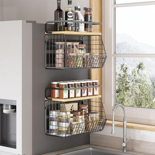 UMDONX Panier à Fruits Magnétique avec Couverble - Lot de 2 Paniers Frigo Magnétiques - Organisation Fruits et Légumes (Noir)