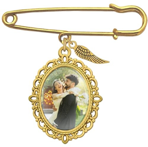 WERWAES Memorial Anhänger Brautstrauß Foto Brosche, Personalisierte Charm Pins Brosche Hochzeit Andenken, Geschenk für Frauen Mama Papa, Personalisiert mit Fotos und Text