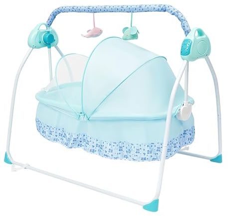 Electric Baby Crib Cradle, 5 Gears Adjustable Auto Swing Bed, Multifunctional Foldable Baby Swing Cradle, Bedside Crib with 12 Pieces of Music, Mosquito Nets and Remote Control for 0-18 Months