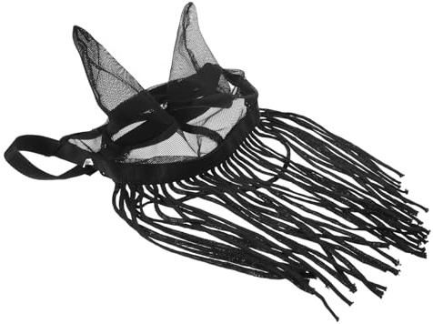 UPKOCH Maschera Anti-mosche per Cavalli con Orecchie e Frangia in Poliestere Nero, Facile da Montare, per Protezione Estiva e Uso Quotidiano in Condizioni di Caldo