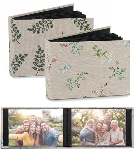 2 små fotoalbum 10x15 cm med 100 fickor per bok, traditionella minifotoalbum för bröllop, familj, årsdag, present, resor, linneomslag