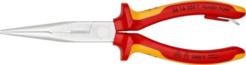 KNIPEX Flachrundzange mit Schneide (Storchschnabelzange) in Blister verchromt isoliert mit Mehrkomponenten-Hüllen, VDE-geprüft; mit, 26 16 200 T BK