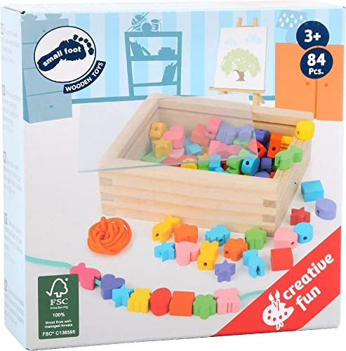 small foot company- Juego de Hilos Enhebración Creativa,práctica Caja de Madera para facilitar el Transporte, con Cintas de Colores Juguetes, Multicolor (small foot by Legler 11060), multicolor