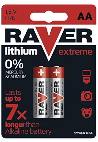 Raver Lithium Batterien für Outdoor von EMOS, AA Mignon Batterien für den Außenbereich, Außensensor, Digitalkamera, Taschenlampe, 2er Pack, 1321212000