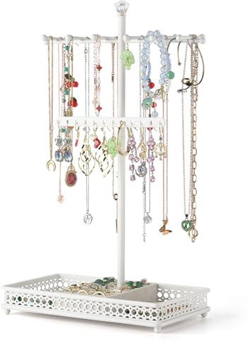 Meangood Jewelry Organizer Stand, 15.6 H Jewelry Tree Display Holder Stand for Bracelets Necklaces Earrings Rings, Gift for Women Girls (White)