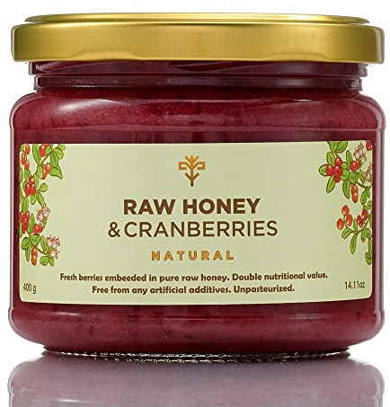 Earthbreath Miele crudo con ribes nero - Marmellate con sapori multipli - Zenzero - Fragole - Lamponi - Mela cotogna - Ciliegie - Mirtilli - Senza additivi, Senza zucchero (400g)