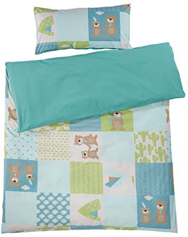 Bio Kinderbettwäsche 100% Bio-Baumwolle (kbA) GOTS zertifiziert, Patchwork Bär, 100 x 135 cm / 40 x 60 cm, Perkal-Stoff