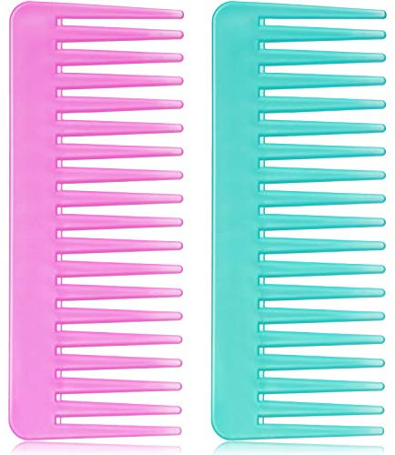 Démêlant Large à Dents Larges pour Cheveux Bouclés - Peigne de Coiffure de Shampooing sans Poignée (Cyan, Violet)