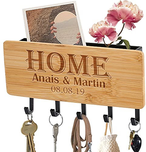 porte clef mural gravé personnalisé pour clés et lettres, petit porte-clés mural en bambou pour entrée, couloir, cuisine, bureau, maison