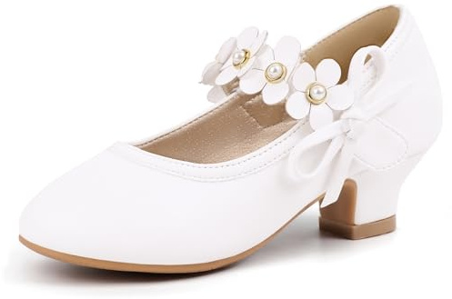 PANDANINJIA Girls Dress Shoes White Kids Toddler Heels Pumps Size 13 Flower Girl Mary Jane School Wedding Party Doris Shoes