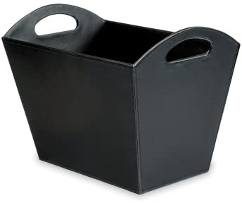 OSCO Faux Leather Magazine Basket, Stylish Carry-Handled Storage Bin for Magazines, Newspapers, Files & Brochures, Home & Office Organiser, 30×40.5×26.5 cm, Black