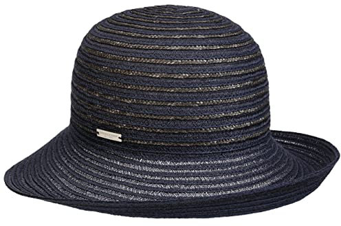 Seeberger Levia Bortenhut mit Aufschlag Damenhut Strohhut Glockenhut Sommerhut Sonnenhut Damen - Frühling-Sommer Sommer - One Size blau-dunkelblau