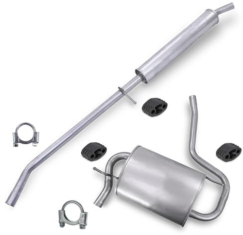 BESTPRICE Set di silenziatori di scarico 1x Silenziatore centrale, 1x Silenziatore posteriore, con materiale di montaggio Compatibile con DACIA DUSTER (HS_)