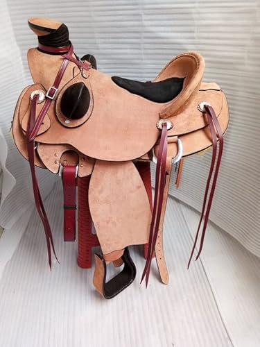 SHOWMEN CRAFT Tufft västerländskt läder slitstark vadträd rep ranch häst sadel tack med huvudstall och bröstkrage (36 cm)