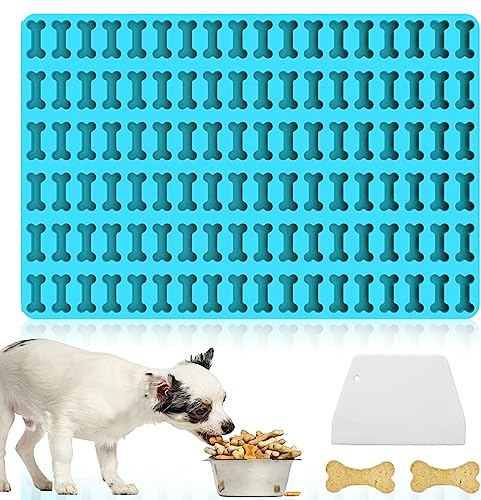 Molde de Silicona Galletas de Perro, 2.5 cm Molde para Hornear Galletas de Perro, Tapetes de silicona con Forma de Huesos para Golosinas para Hornear Perros Galletas y Golosinas (Azul)
