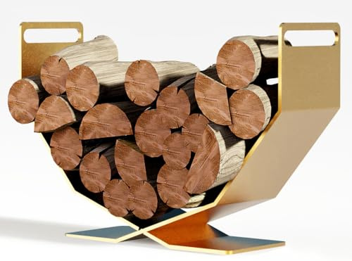 BRENNHOLZ Estante para leña, 17.72 pulgadas, decorativo, resistente, soporte de madera para interiores y exteriores (dorado)