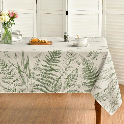 Horaldaily Spring Tablecloth 60×84 Inch Rectangular, Plants Wild Fern Beige Washable Table Cover for Party Picnic Dinner Decor