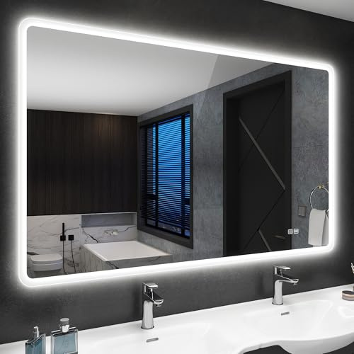 STARLEAD Badrumsspegel med LED-belysning, 100 x 70 cm, LED-spegel med 3 ljusfärger, anti-imma, minne, IP44, härdat glas, horisontell/vertikal