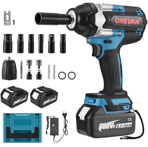 Tanniws Pistola de impacto bateria 1000N Llave de impacto 4 velocidades ajustables Llave de impacto a bateria 2 x 4000 mAh LED incorporada Motor sin escobillas Pistola de impacto