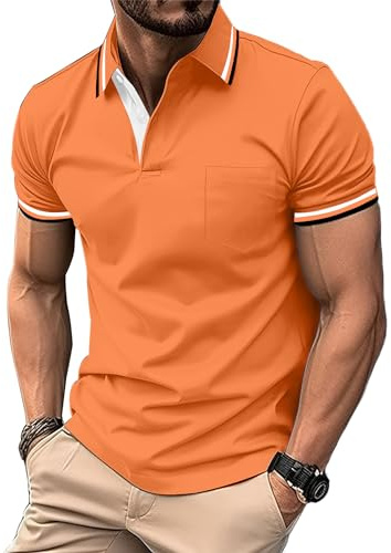 zitysport Polos Homme Manches Courtes Sport Tennis Shirt Respirant Fonctionnel avec Poche Chemises Eté Golf Extérieur Slim Fit Polo Hommes Golf Poche Poitrine Regular Fit Tshirt