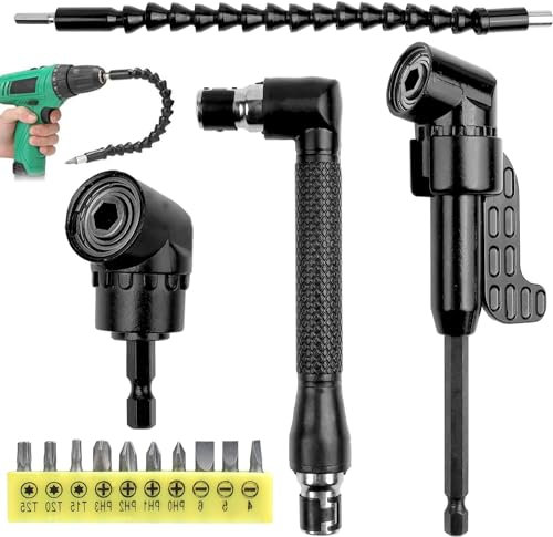 JOLIGAEA 14 Stück Winkelschrauber Vorsatz Adapter, 105° Winkelaufsatz Set bit Verlängerung, Flexible Welle Bohrmaschine Bithalter,1/4-Zoll Sechskantschaft Winkelaufsatz