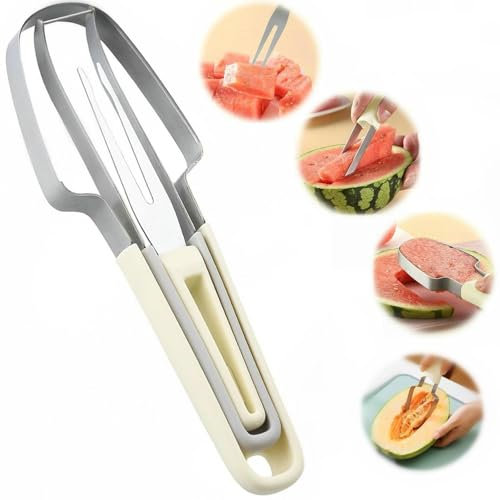 JAONLD Taglia Frutta Taglierino per Anguria Tagliafrutta Multifunzione Taglia Anguria Fette Acciaio Inox Set Utensili da Cucina Compatti per Anguria 3 In 1 Utilizzato per Tagliare Anguria,Mango,ecc