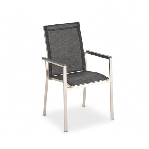 Liadomo Gartenstuhl Motta - Stapelstuhl - Edelstahl-Gestell - Textilen - Armlehnen Aluminium anthrazit - wetterfest & pflegeleicht - platzsparend stapelbar - für Terrasse & Balkon