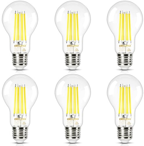 DiCUNO Edison LED Lampe E27, Energieeffizienzklasse A, Classic ultraeffiziente Birne 5,3W, Ersatz für 75W Glühbirne, A Label A60 LED Leuchtmittel Warmweiß 2700K, 1120lm, klare Glas, 6er Pack