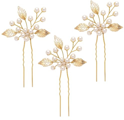 Adornos de Pelo para Boda - Joyas de Cabello con Diseño Floral para Novia, Broche de Cabello Dorada con Flores y Pinza de Cabello - Ideal para el Día de la Boda