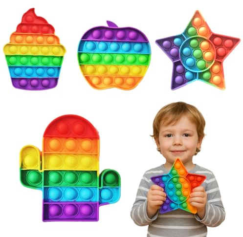 KOQAIIZ Pop It Fidget Toys, 4 Pièces Push Bubble Sensory Pop Fidget Toy, Jouets Sensoriels à Presser en Silicone, Popit Jeux pour soulager l'anxiété et Le Stress, Cadeau Enfant et Adulte