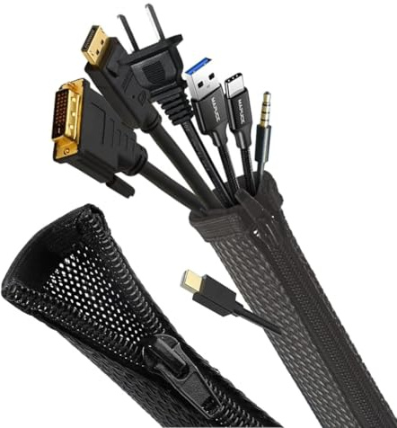 Garegce Cable Tidy Zip Sleeve, 2×40cm (Overall Length 0.8m) Cable Management Organiser for PC, TV, Home & Office, 20mm (0.78) Cord Protector – Prevents Cat Chewing – Black