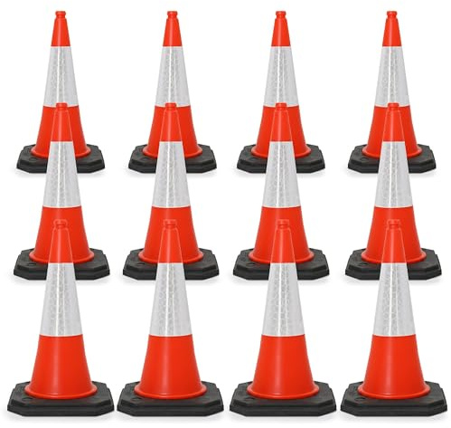 Street Solutions UK Orange Traffic Cones 750mm Pack of 12 - Heavy Duty Road Cones Large, Wind Resistant High Reflectivity No Parking Cones