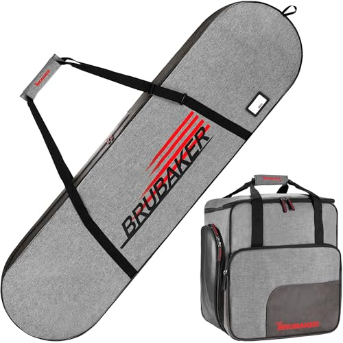 BRUBAKER Set Combinado de Bolsas para Snowboard - Velocity Performance - Funda para Tabla de 160 cm con Saco para Botas - Snowboard y Saco para Botas con Compartimento para Casco - Negro y Gris