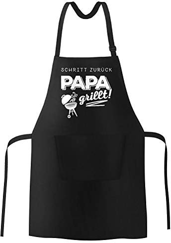 MoonWorks Grill-Schürze für Männer mit Spruch Schritt zurück Papa grillt Baumwoll-Schürze Küchenschürze schwarz unisize