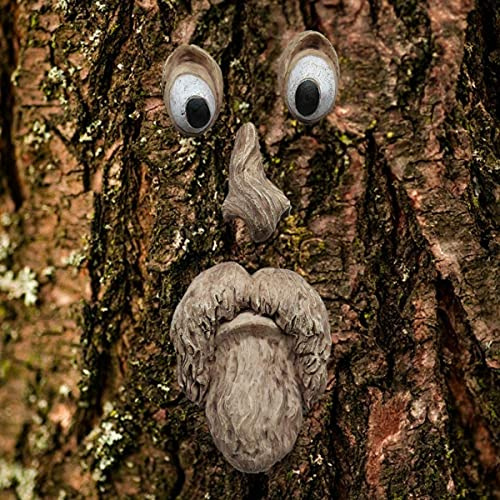 BTMIEY Decorazione artistica 3D con viso di un albero di vecchio, divertente scultura con viso di un vecchio, decorazione da giardino (A)