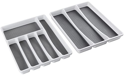 Masirs No-Slip Silverware Tray Organizer, Accommodates Different Kitchen Utensil and Cutlery Sizes, Deep Enough to Fit Entire Drawer, (2-PIECE | 9-SECTIONS)