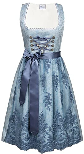 Edelnice Trachtenmode Midi Dirndl hellblau Cloe inkl. Spitzen Dirndlschürze und Charivari