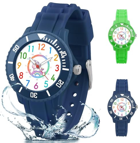Ayybboo Kinderuhr,Armbanduhr Kinder für Jungen und Mädchen Geburtstag/Weihnachten/Rückkehr zur Schule Saison Geschenk (Blau)