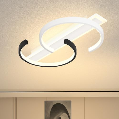 LED-taklampa dimbar taklampa svart och vit vardagsrumslampa 55 W med fjärrkontroll 2 ringar cirkel taklampa sovrumslampa arbetsrum kontor led takbelysning-60 cm svart och vit