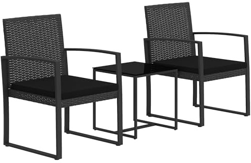 Outsunny Conjunto de Muebles de Jardín de Ratán Sintético Juego de 1 Mesa y 2 Sillas de Terraza con Cojines y Reposabrazos para Balcón Patio Negro