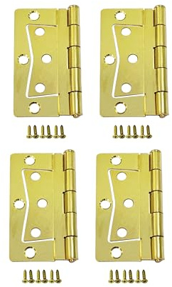 QCAA Heavy Non-Mortise Butterfly Hinge for Mobile Home/RV,3.5, Removable Loose Pin, Brass Plated, 4 Pack, Made in Taiwan