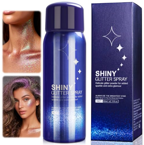 ELF-GRETTER Paillette Spray pour Cheveux et Corps, 60ML pour Vêtements et Visage, Glitter pour Carnaval Halloween Noël Festival Fête D'anniversaire