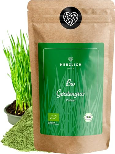 Bio Gerstengraspulver 500g | fein gemahlenes Gerstengras Pulver| Zertifizierte Bio-Qualität | Perfekte Ergänzung für Smoothies, Säfte, Goldene Milch, Moon Milk & Co. | Herzlich Natur