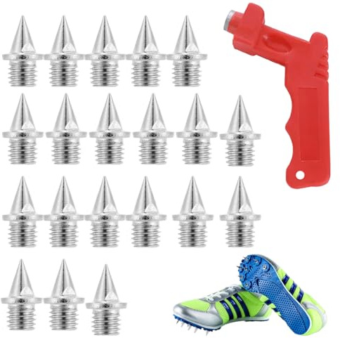 20pcs 0.25in Stainless Steel Spikes for Running Shoes - 6mm with Spike Wrench & 1/4 Inch Replacement (Silver)