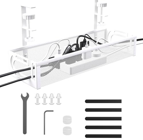 Mecmbj Bandeja Cables Escritorio, No Requiere Perforación, Bandeja Portacables Bajo la Mesa, con Clips de Montaje, Organizador Cables Escritorio, para Oficina, en Casa(Blanco 1,40 * 13 * 7cm)