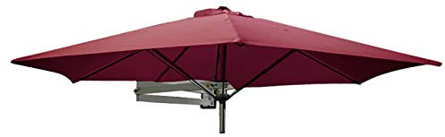 2.2m Wall Mounted Parasol with 8 Aluminum Ribs for Patio/Garden Dark Red Hanging Folding Sun Shelter UV Protected Outdoor Umbrella